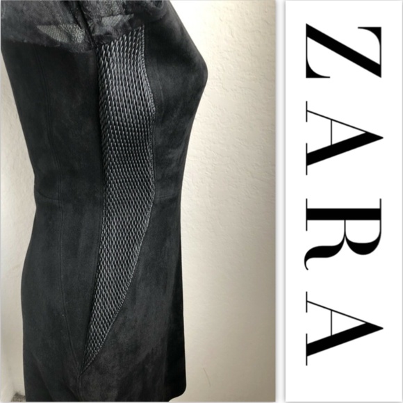 😎Zara Black Contrasting Faux Suede Dress Size L* - Picture 8 of 8